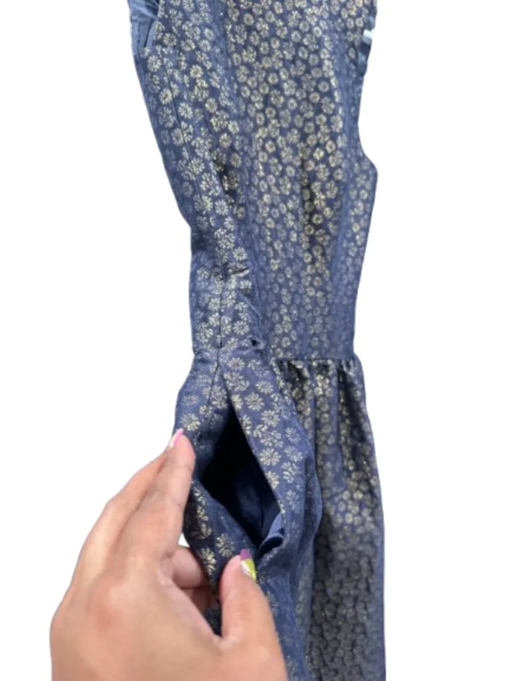 J. Crew Navy Metallic Floral Fit-and-Flare Dress